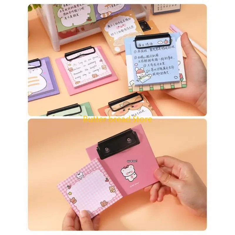 W89C Cartoon Note Pad with Clipboard 30Sheets 3x3Inch Small Pocket Writing Notepad