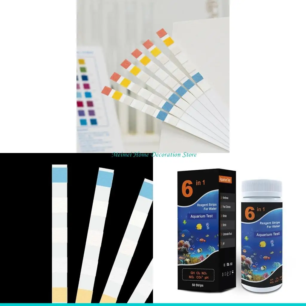 

H7BF 50 тест-полосок 6 в 1 для аквариума и бассейна на нитраты нитриты Остаточный хлор Общая жесткость Общая щелочь