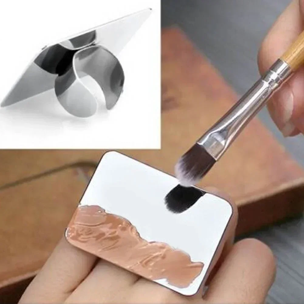 Hot Sale Nail Art Makeup Cosmetic Stainless Steel Paint Mixing Palette Ring Tool