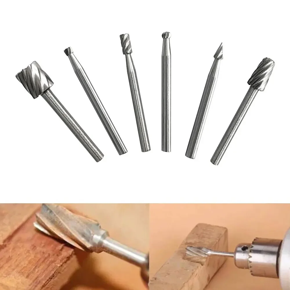 6PC High-Speed Steel Rotary File Set Woodworking DIY Carpenter Polishing Trimming Small Grinding Head Electric Tool Kit