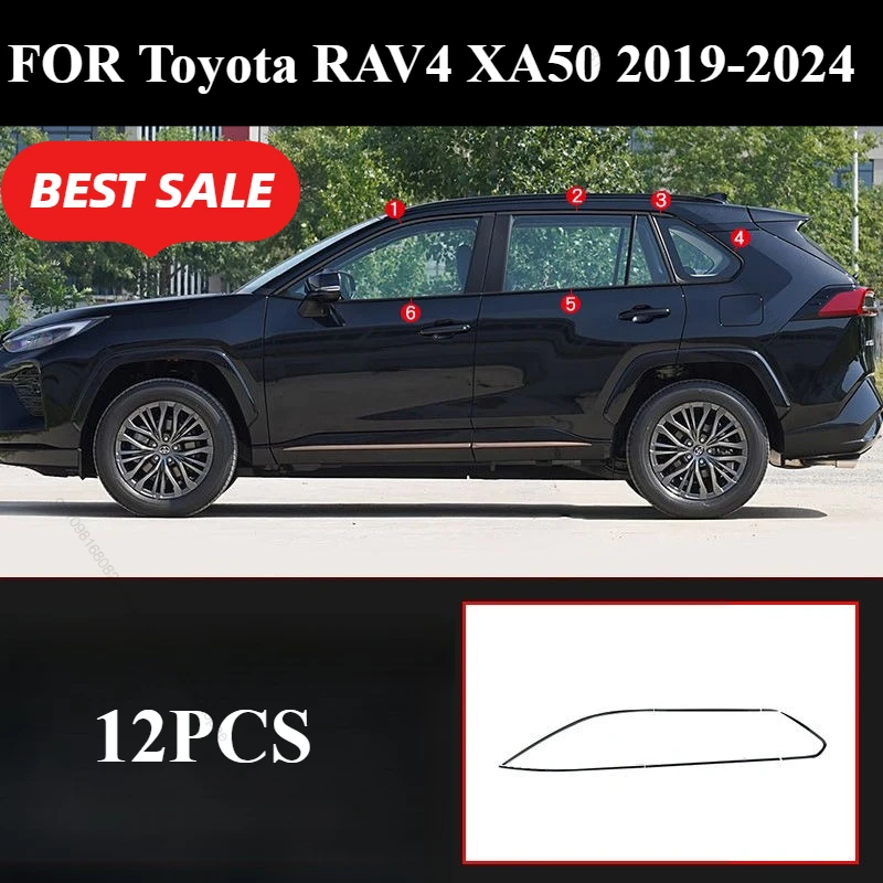

Для Toyota RAV4 XA50 2019-2024 отделка окна из нержавеющей стали, яркая дверная оконная кромка, черные автомобильные аксессуары, модификационные детали