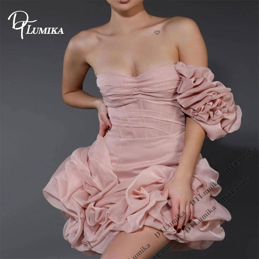 Robe de soirée personnalisée DTLumika pour femme, en maille, asymétrique à une épaule, froncée, mini, pour fêtes, réunions de week-end, événements caritatifs et occasions formelles