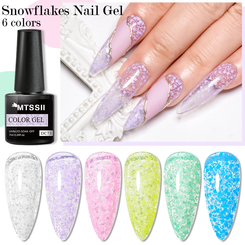 7 ml Schneeflocken-Gel-Nagellack, UV-LED, semi-permanent, milchig, weiß, rosa, Glitzer, Schnee-Pailletten, Gel-Nägel, Kunst-Design, Lack, Maniküre – Detail 9