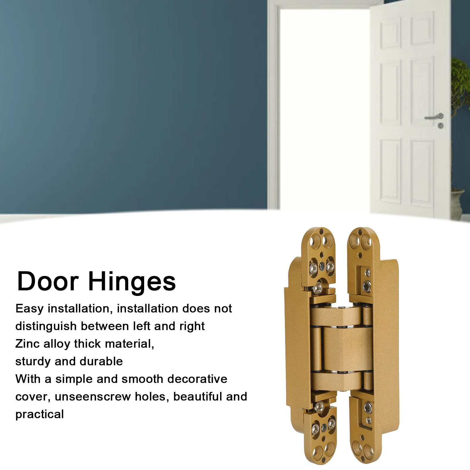 

ZK30 Door Hinges Adjustable 180 Degrees Opening Angle 3D Folding Door Hinge with Hex Wrench Screws for Wooden Door 40kgGold