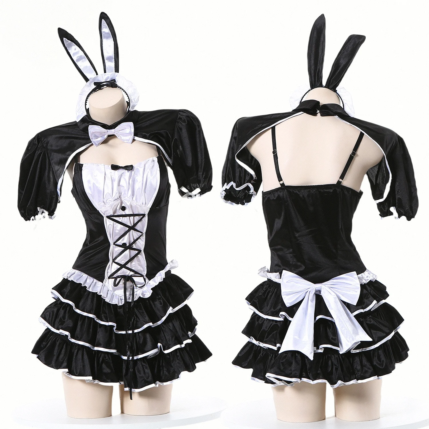 

Summer Japanese Gothic Y2k Lolita Dress Women Chic Bow Sweet Ruffles Slim Strsp Mini Dresses Female Fashion Cosplay Maid Suit