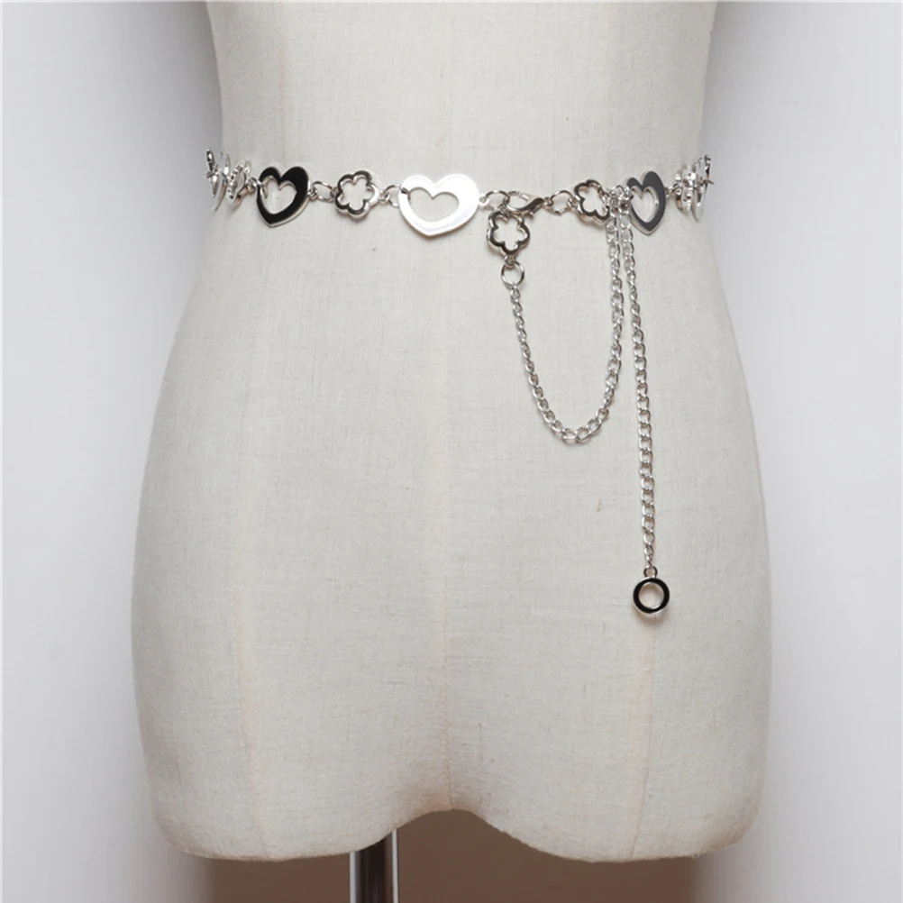 

Heart Shape Waist Chain Women Silver Dress Belt Metal Rhinestones Fashion Elegant Durable Practical Gifts Accessories