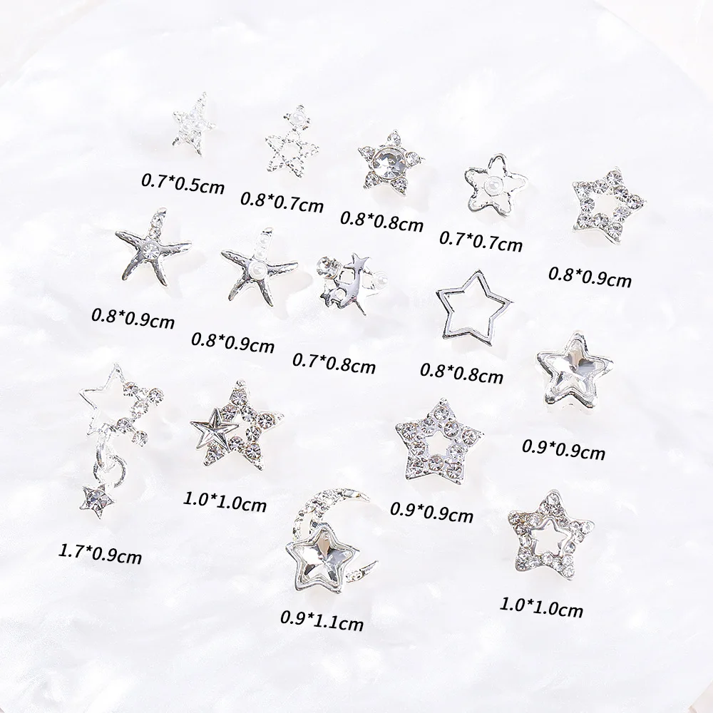Star Parts Rhinestones Nail Art Decoration Kawaii 3D Star Diamond White Metal DIY Nail Figures Starfish Press On Nails Tips Gift