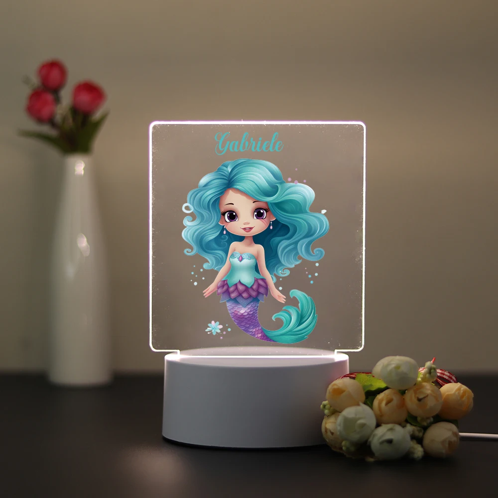 

1PC Cartoon Mermaids and marine life UV Print Customized Name 3D Touch LED Night Light Acrylic 3d Lamp For Kids Rooms Home Decor