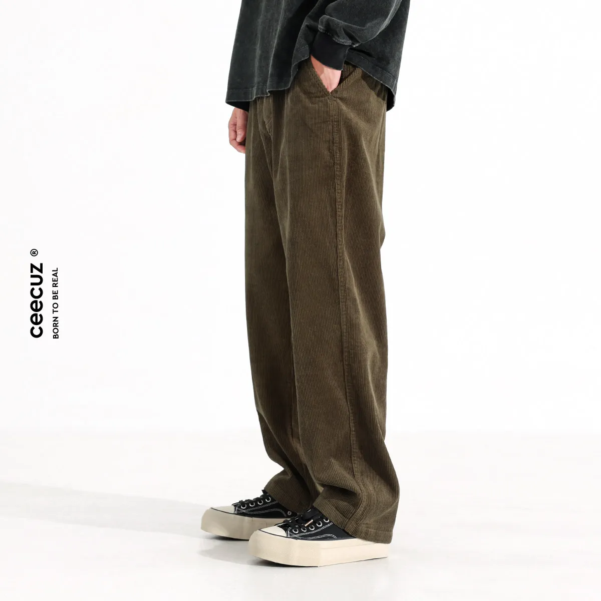 

Ceecuz Men's Fce Lined Pure Cotton Corduroy Straight Leg Pants Winter Warm Casual Trousers CleanFit Sle Straight Tube Pants
