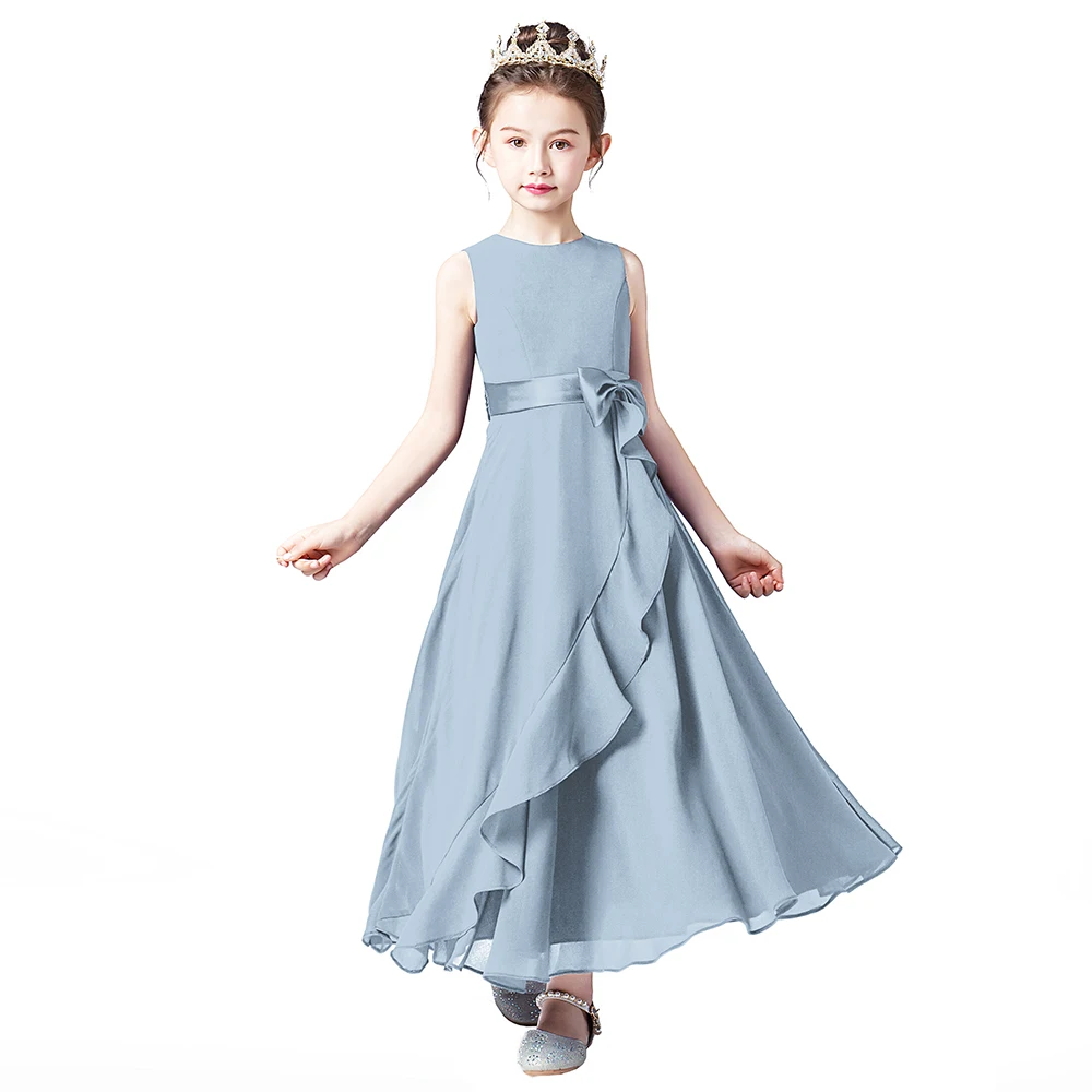 Dideyttawl Chiffon Junior Bridesmaid For Teens Ankle-Length Flower Girl Dresses For Wedding Party Kids First Communion Gowns