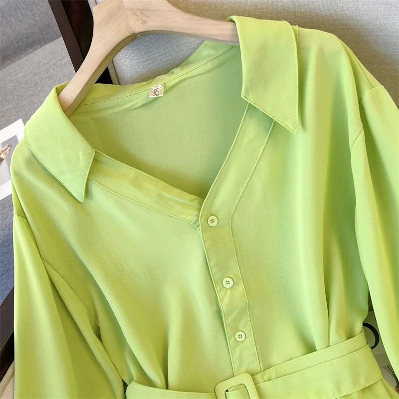 

2025 Spring Summer White Shirt Women's Clothing Solid Design French Chic V-neck Long Sleeved Irregular Shirt Female Casual Tops