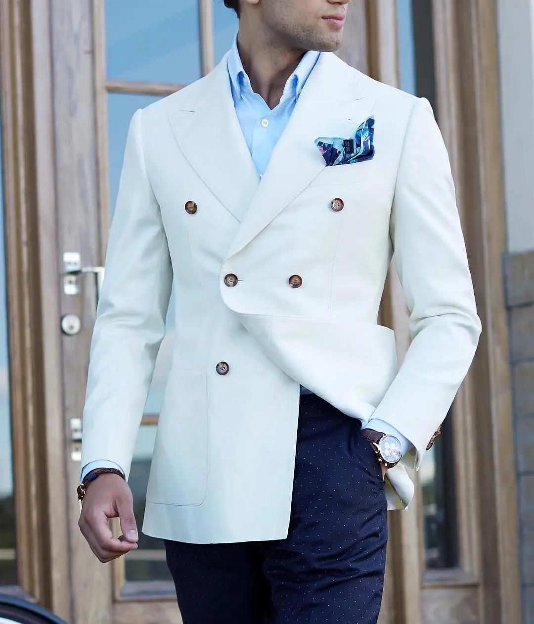 Latest Elegant White Linen Jacket For Men Summer Double Breasted Casual Slim Fit Custom Made Beach Wedding Male Blazer Masculino