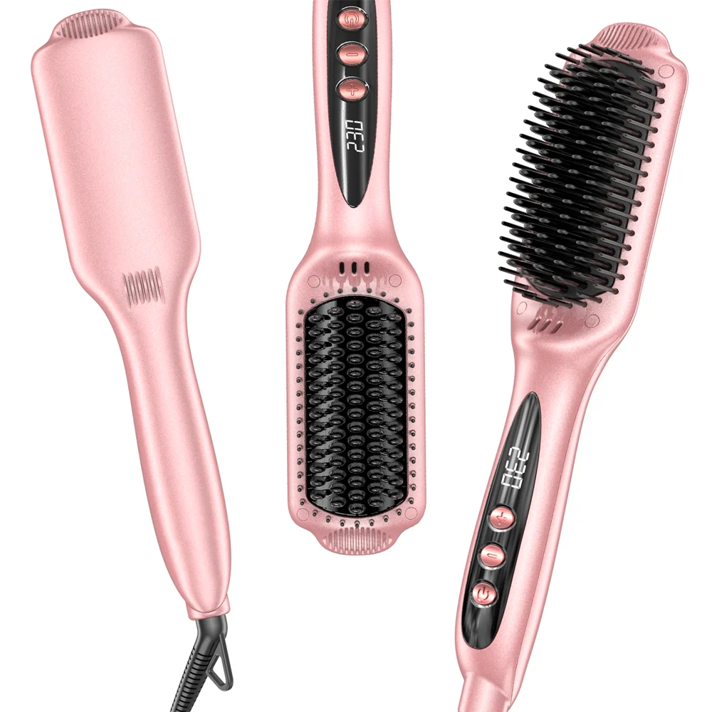 

Ready Goods Hair Straightener Brush Comb Heated Straightening Negative Ion Ceramic Straightener Brush for Smooth Frizz-Free Hair
