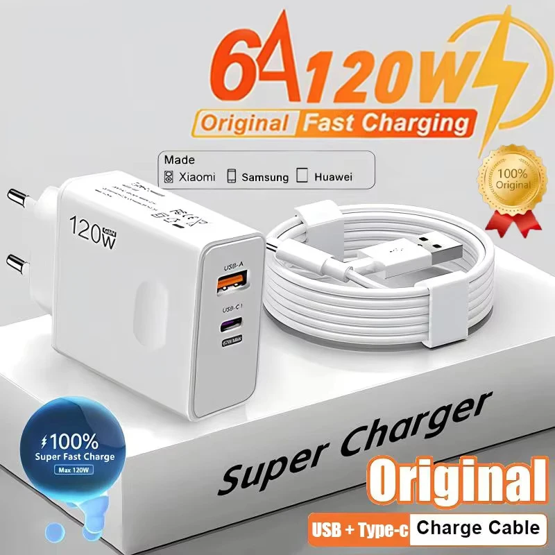 

120W GaN USB C PD Charger Quick Charge 3.0 Fast Phone Charger Adapter For iPhone 16 Xiaomi EU/US Plug Portable Wall Fast Charger