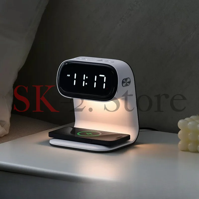 Multi-function Lightweight Portable Bedside Lamp Clock 15W Wireless Charging Three-speed Touch Dimming Plug-in Night Light