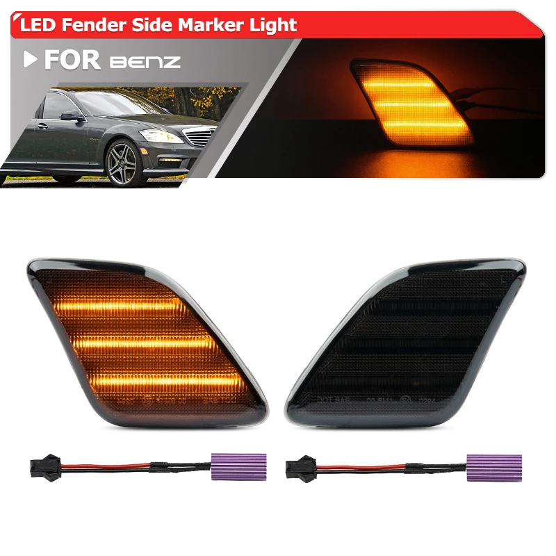 Euro-Style Smoked Led Bumper Strip Fender Side Marker Lights For Benz W221 S-Class Facelift S350 S400 S500 S550 S600 S63 S65 AMG