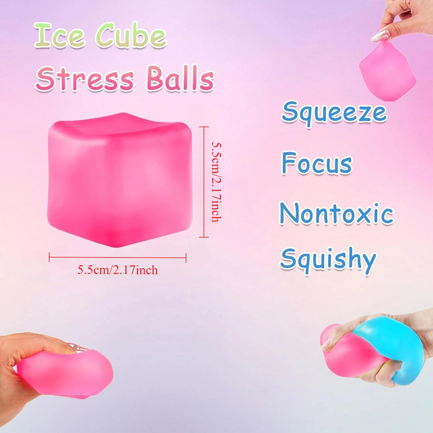 Squishy Ice Cube Stress Ball Zabawka sensoryczna dla dorosłych i dzieci Wolno rosnąca piłka do ściskania Autyzm ADHD Relief Party Gift