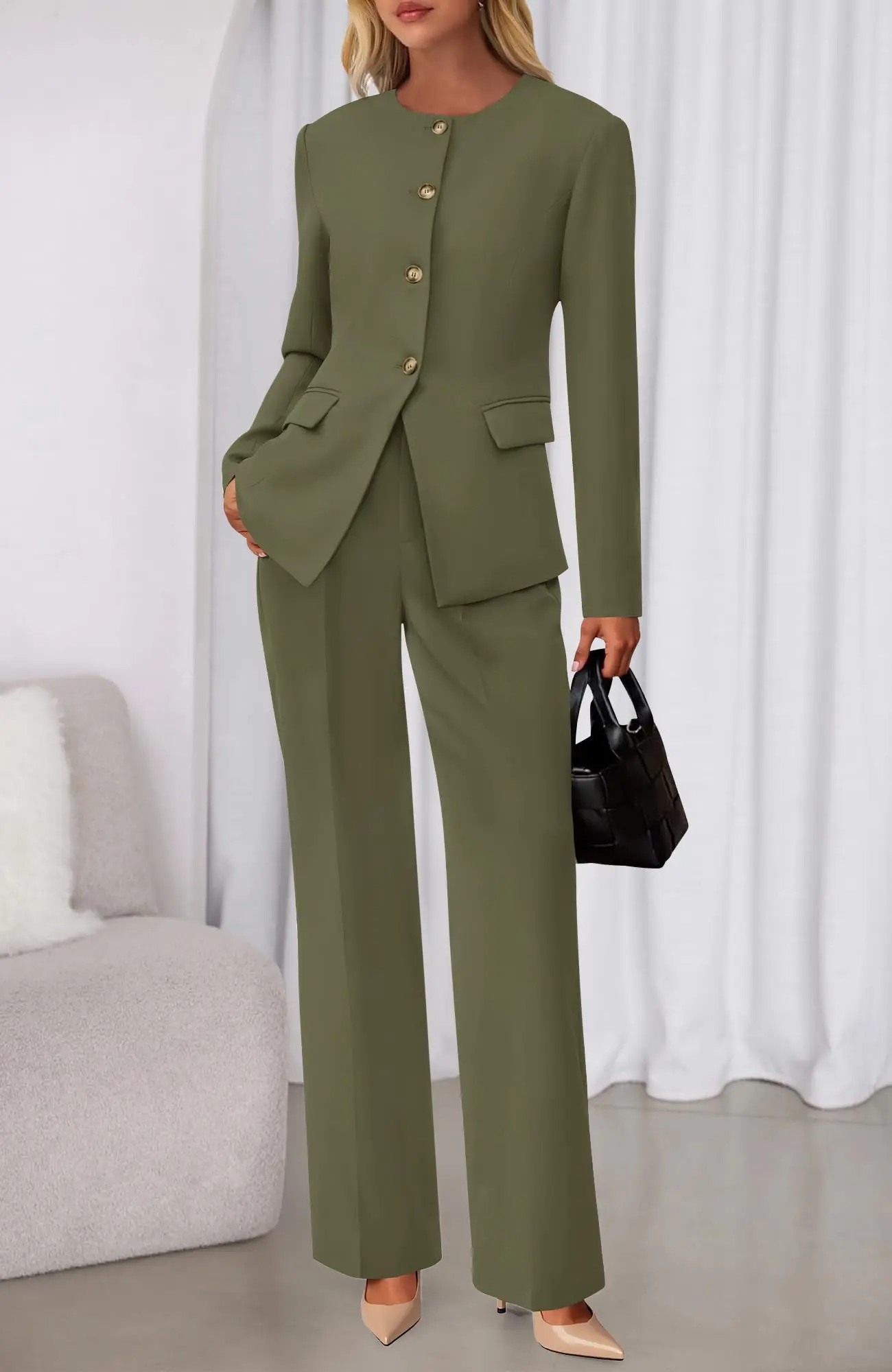 Allingentle Customized Two Piece Set for Women Fashion Business Casual Long Sleeve Blazer Jackets Wide Leg Pants