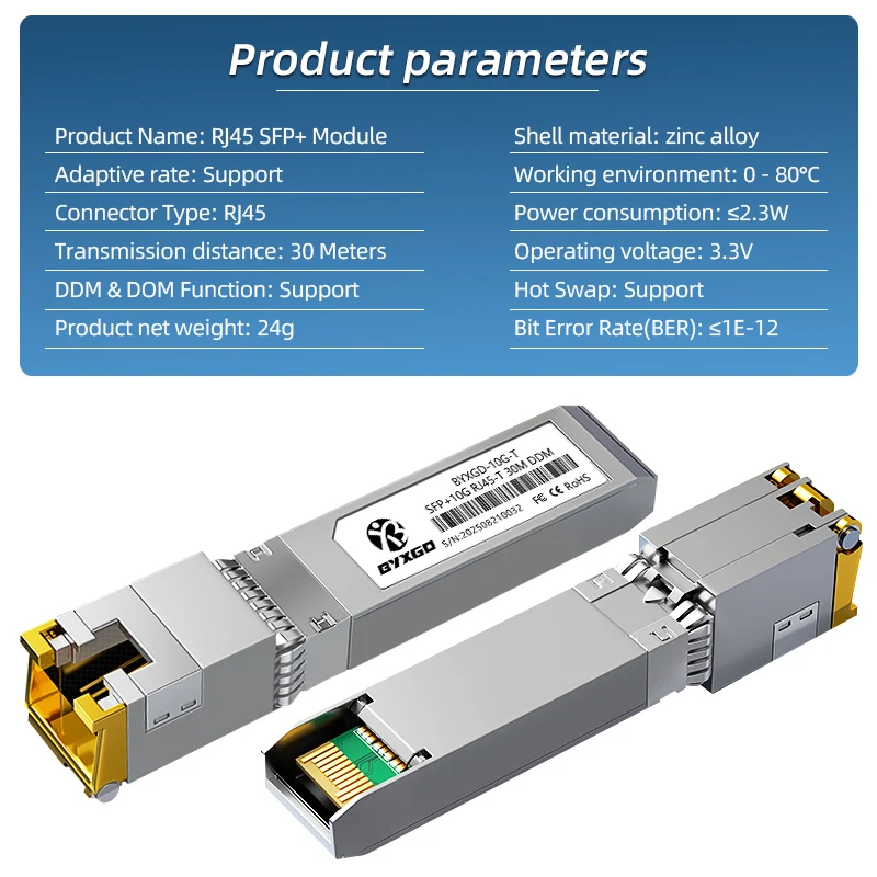 جهاز إرسال واستقبال 1.25/2.5/5/10GBASE-T SFP، وحدة SFP إلى RJ45، 10G Copper RJ45 SFP+ وحدة لـ Cisco Ubiquiti UniFi Mikrotik Meraki