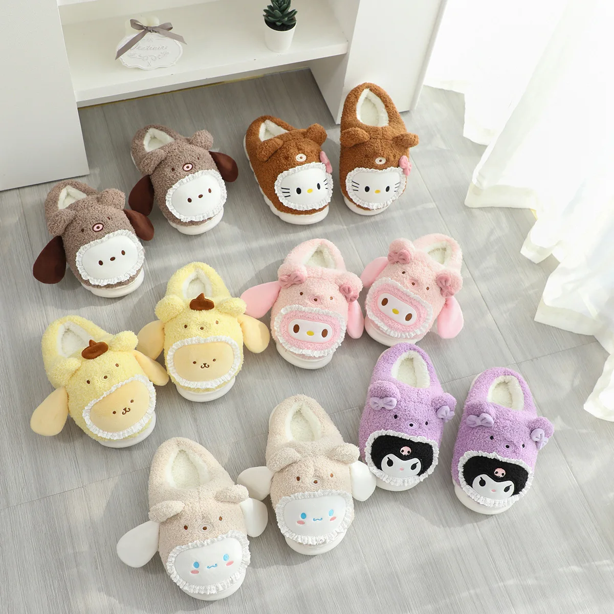 

Sanrio Kawaii Hello Kitty Cotton Slippers Kuromi Cinnamoroll Anime Cartoon Fashion Exquisite Skin Friendly Plush Toy Doll Shoes