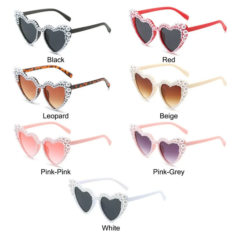 Retro Heart-Shaped Imitation Pearl Frame Sunglasses UV400 Fashion Women Cat Eye Eyewear Trendy Beach Party Sun Glasses