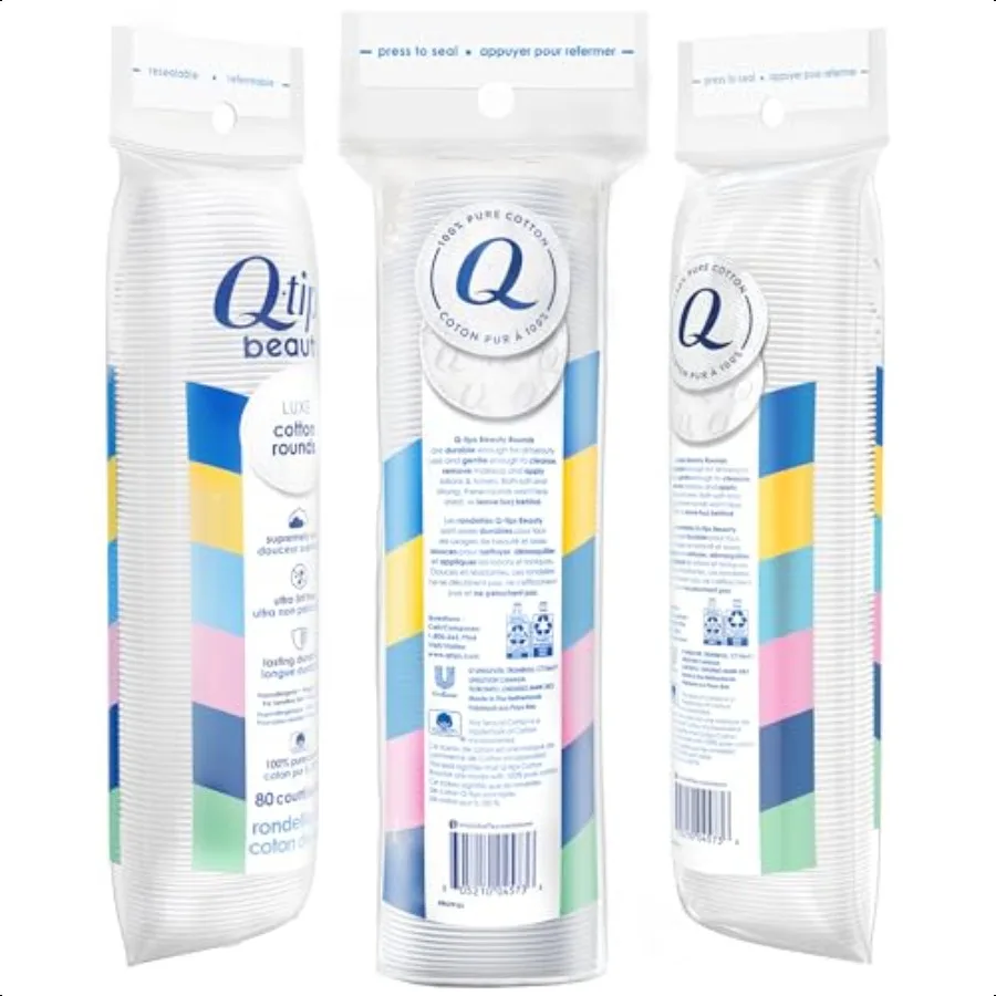 สำลีก้าน QTips Beauty Luxe จำนวน 80 ชิ้น แพ็ค 4 ชิ้น แผ่นเช็ดเครื่องสำอางแบบไม่ก่อให้เกิดอาการแพ้ ผลิตภัณฑ์ดูแลความงามส่วนบุคคล
