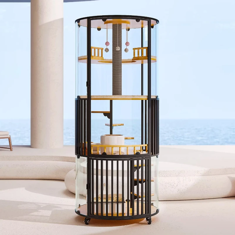 

360 panoramic cat villa glass, rotating luxury solid wood cat nest