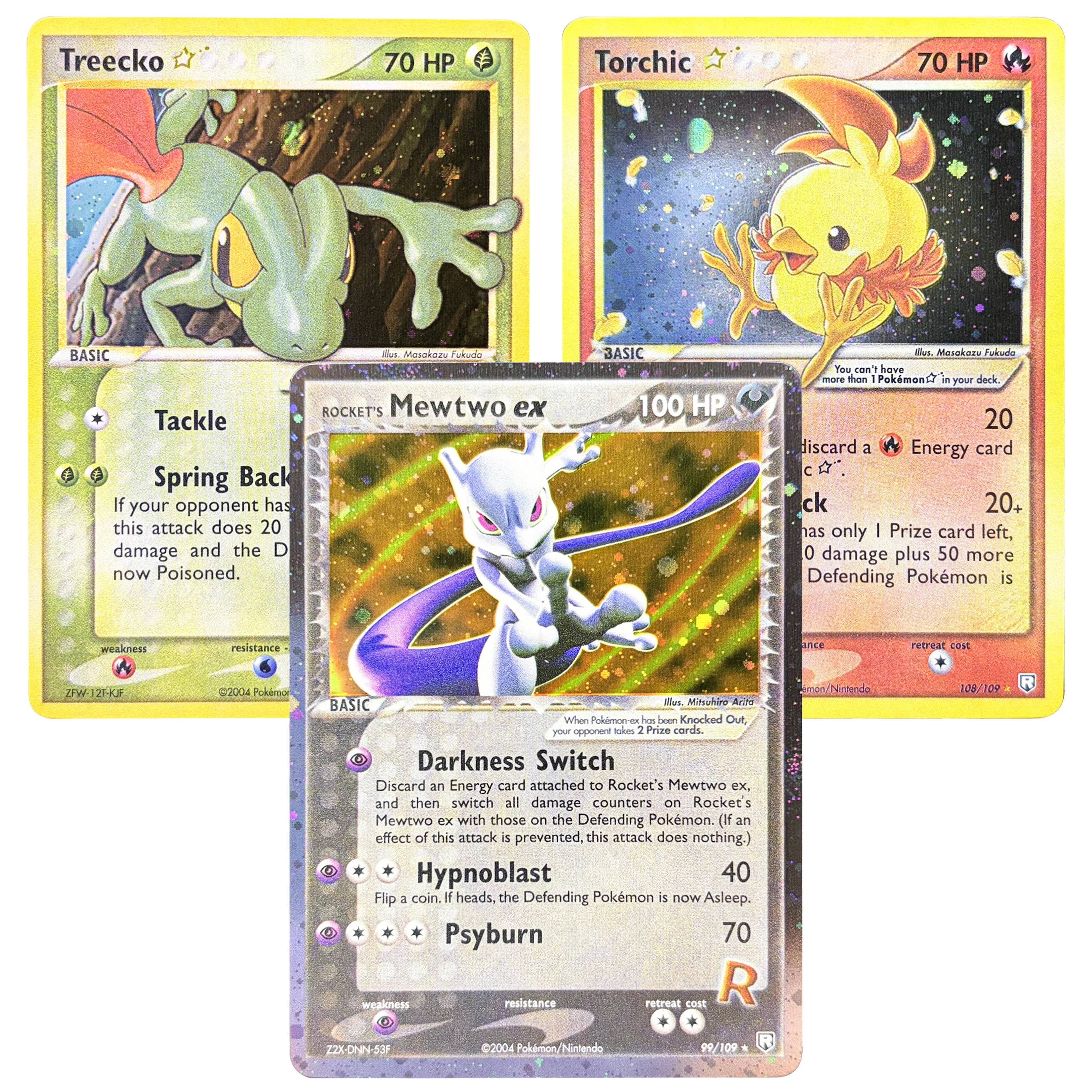 

PTCG EX Rocket Returns (TR) Holographic Collection Card Treecko Torchic Mewtwo DARK/ROCKER/STAR Series Proxy Anime Pockect Cards