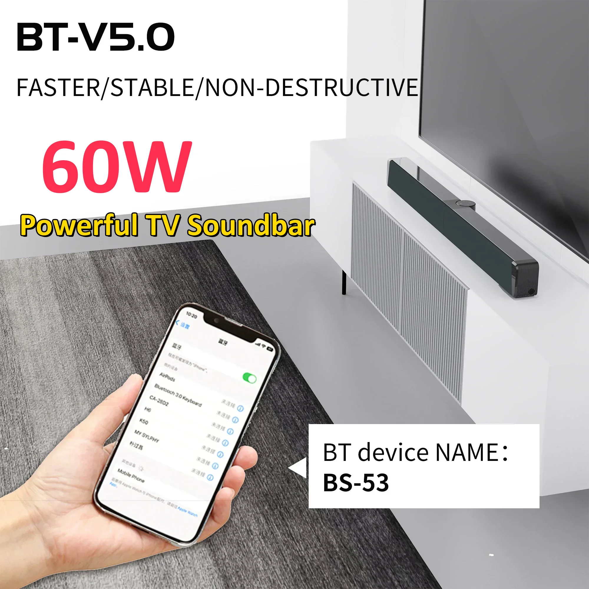 ลำโพงบลูทูธแบบพับได้รองรับ TF /USB /OPT ไร้สายทีวีซาวด์บาร์ระบบสัมผัส/รีโมทปรับลำโพงวิทยุ FM สำหรับพีซีมือถือ