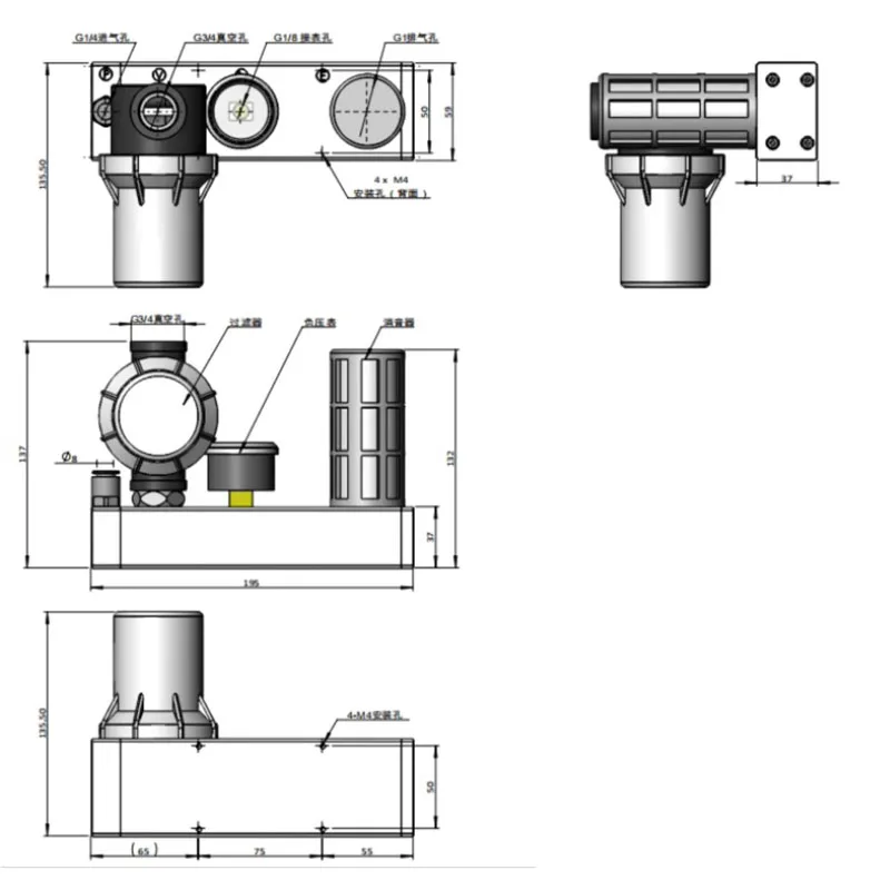 High suction pneumatic vacuum pump VTMS-301, multi-stage vacuum generator with filter, high flow