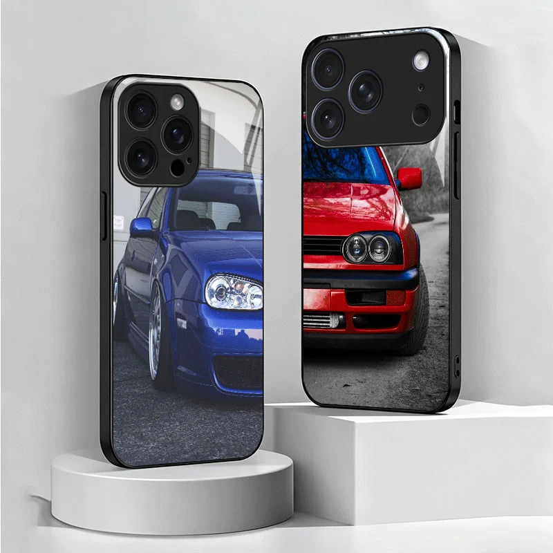 Cool Golf Car MK3 MK4 MK5 Tempered Glass Phone Case for Samsung Galaxy A17 A16 A15 A14 A13 A57 A56 A55 A54 A53 A37 A36 A35 A34 A