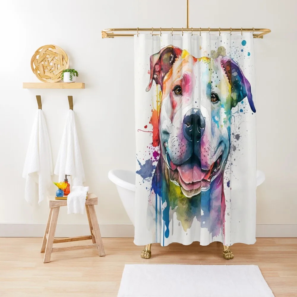 

Watercolor Pitbull Dog (1) Shower Curtain Waterproof Shower Waterproof Fabric Bathroom For Bathroom Curtain