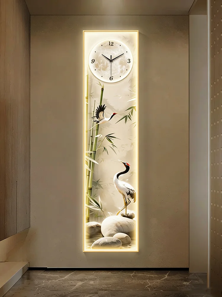 New Chinese Style Entrance Decoration Painting Clock Hanging Clock Living Room Hanging Painting Corridor Illuminated Wall Lamp