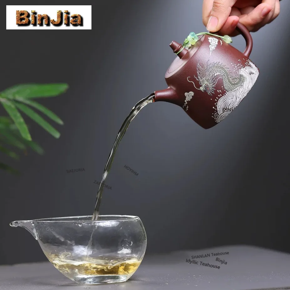 200ml Elegant Yixing Purple Clay Teapots Handmade Han Duo Pot Raw Ore Purple Mud Kettle Chinese Zisha Tea Set Collection Craft