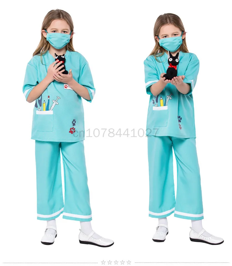 

2023 Children's Day Veterinary Doctor Nurse Surgeon Professional Costume Child Kid Halloween Purim Nurse Cosplay Fancy Dress