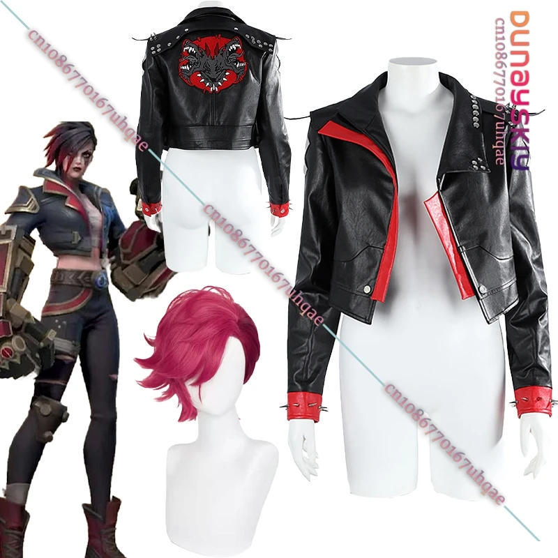 League of Legends Vi Cosplay Costume Tops Coat Retro-Punk Style Leather Top Coat Game LOL cos Full Set Clothing 2025 Anime Party