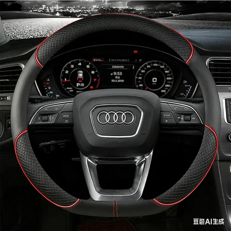 D Leather For Audi A1 A3 A4 A5 Car Steering Wheel Cover 38cm A6 A7 A8 Q2 Q3 Q5 Q7 Q8 S4 S3 S5 S6 S8 RS6 RS4 Auto Accessories