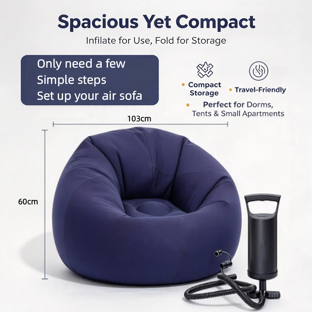 2-Piece Adult Inflatable Bean Bag Chair Set with Black Air Pump Portable Folding Lazy Sofa Ideal for Outdoor Movie Camping