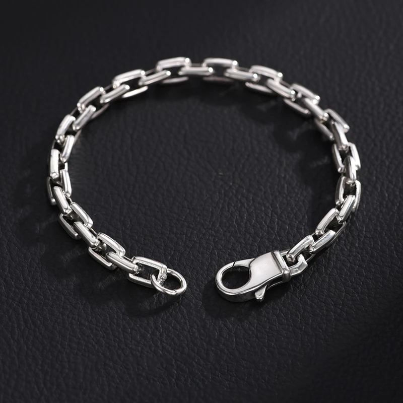 ZABRA S925 Silver Corner Chain Bracelet for Men's Light Luxury, Small and Simple, Elegant, and High End Handicraft