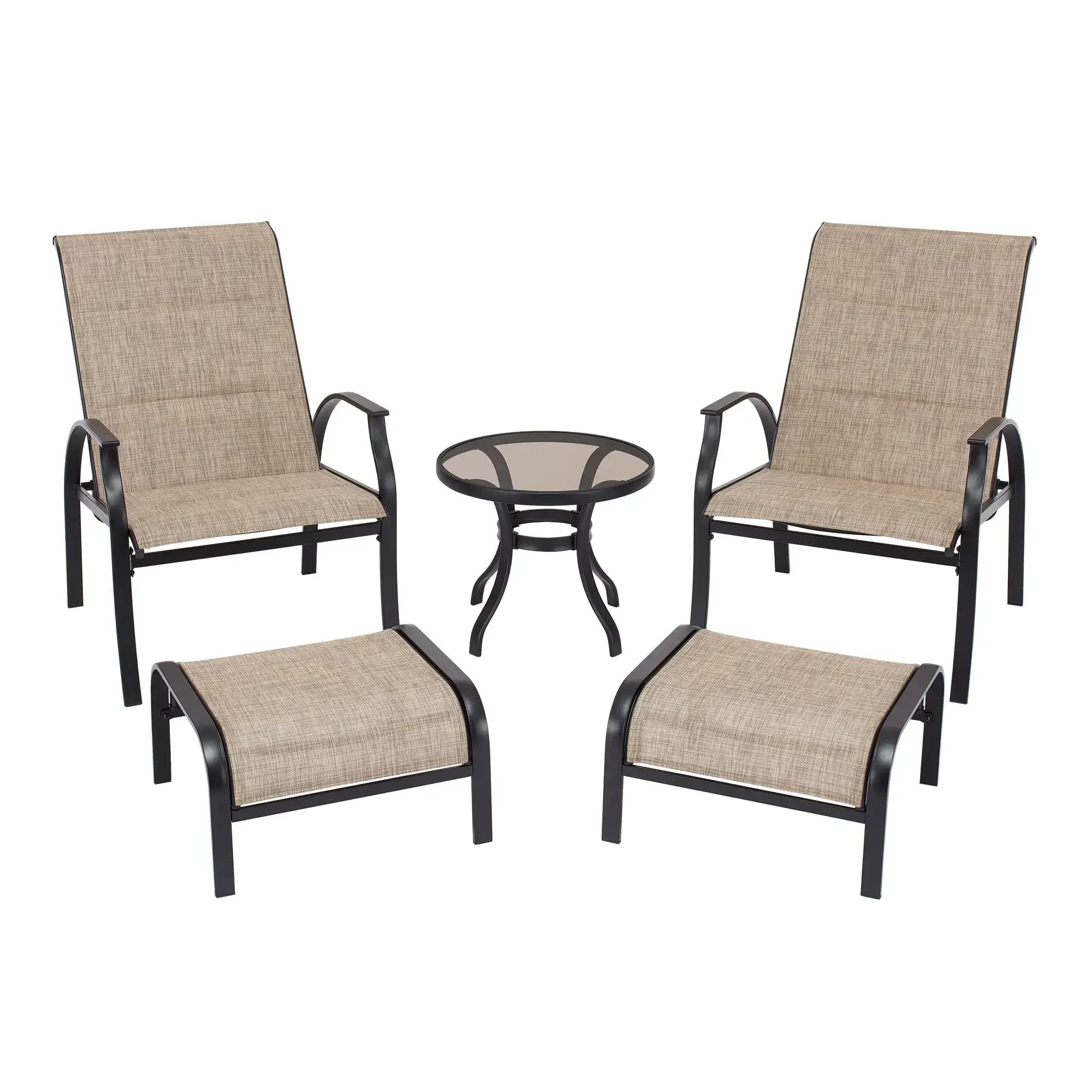 Modern 5 Piece Outdoor Patio Furniture Chat Set, Beige