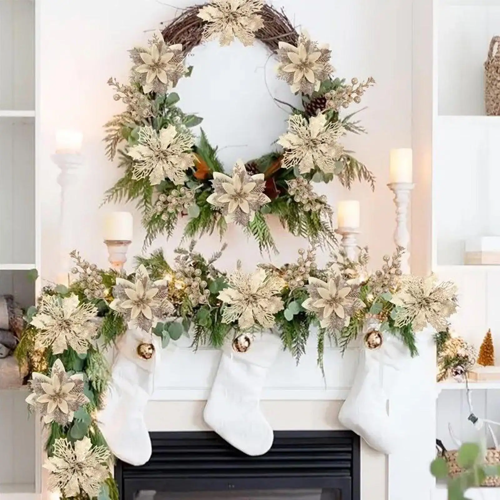 

Рождественские цветы Искусственное праздничное украшение Праздничный венок Декор ветки для дизайнеров интерьера Квартира Венки Гирлянды