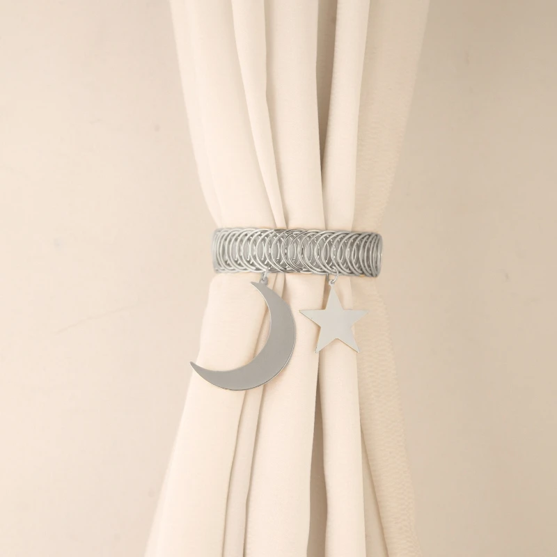 2 Stück Vintage Stern-Mond Metall-Vorhanghalter aus Zinklegierung, Langlebig und Elegant, Heimdekoration für Wohnzimmer, Schlafzimmer, Arbeitszimmer im Vintage-Stil