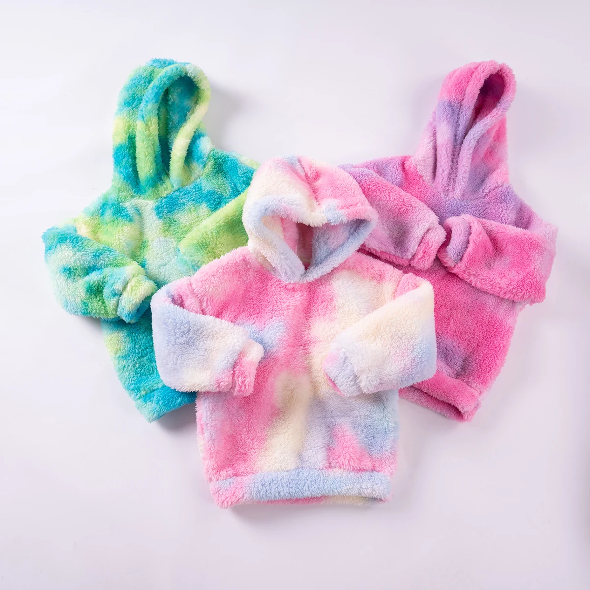 Young Girls Winter New Fashion Tie-dye Dressy Top Plush Hooded Long-sleeved Sweater Jacket Sweet for Going Out or Daily Wear