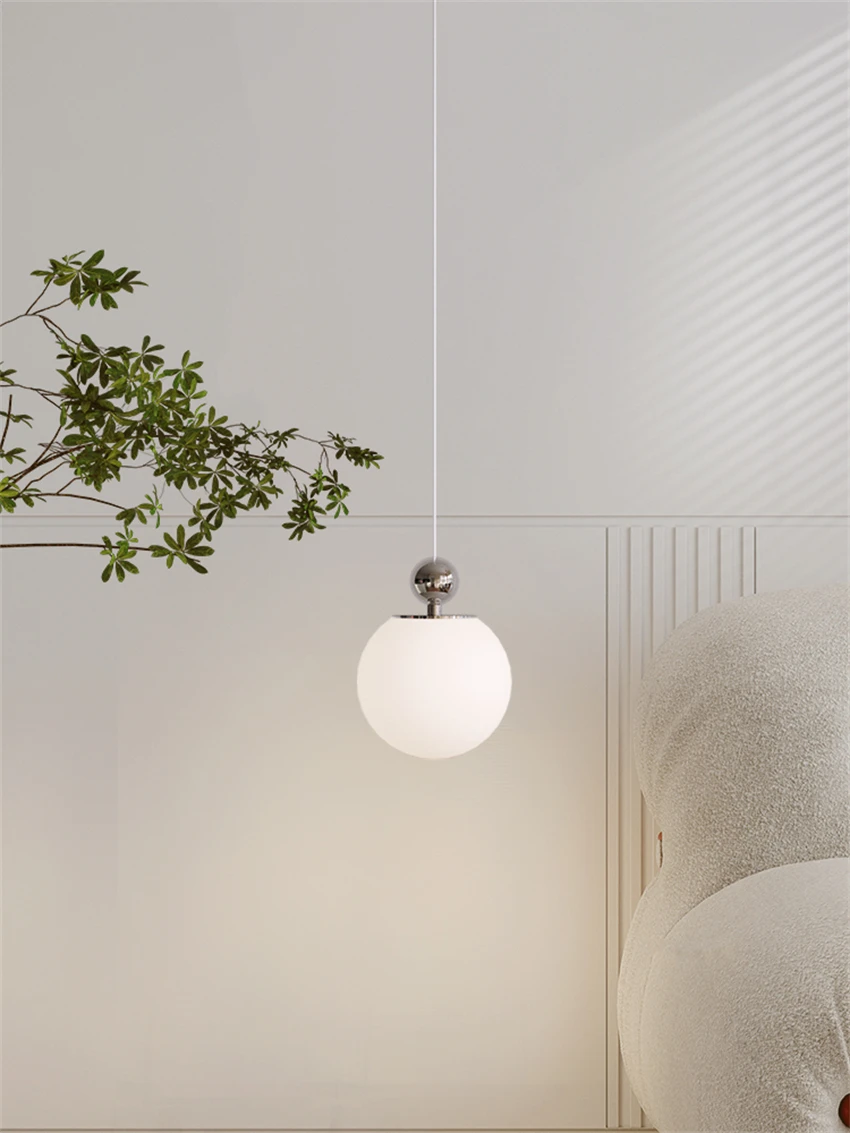 White round ball glass pendant lights cream wind lamps modern bedroom bedside lamp magic bean hanging wire lights lighting