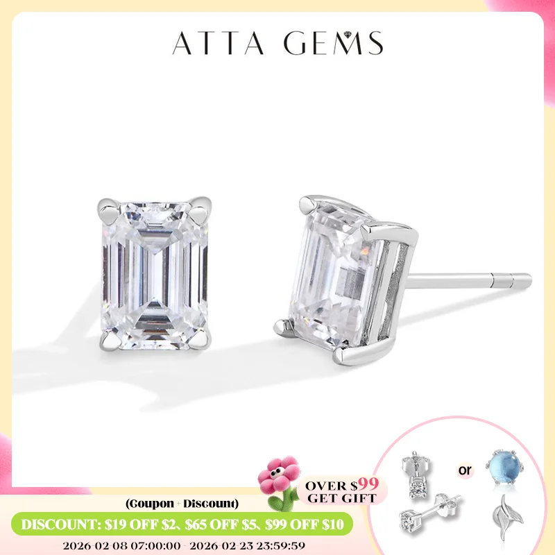 

ATTAGEMS 1.0CT Emerald Cut Moissanite Stud Earrings D Color for Women Men S925 Sterling Silver Sparkling Engagement Jewelry Gift