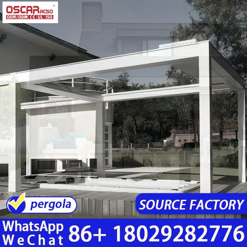 Adjustable Tilting Louvres Motorized Canopy Bioclimatic Shelter for Backyard Leisure Area Comfort Outdoor Shade Structure for Eu