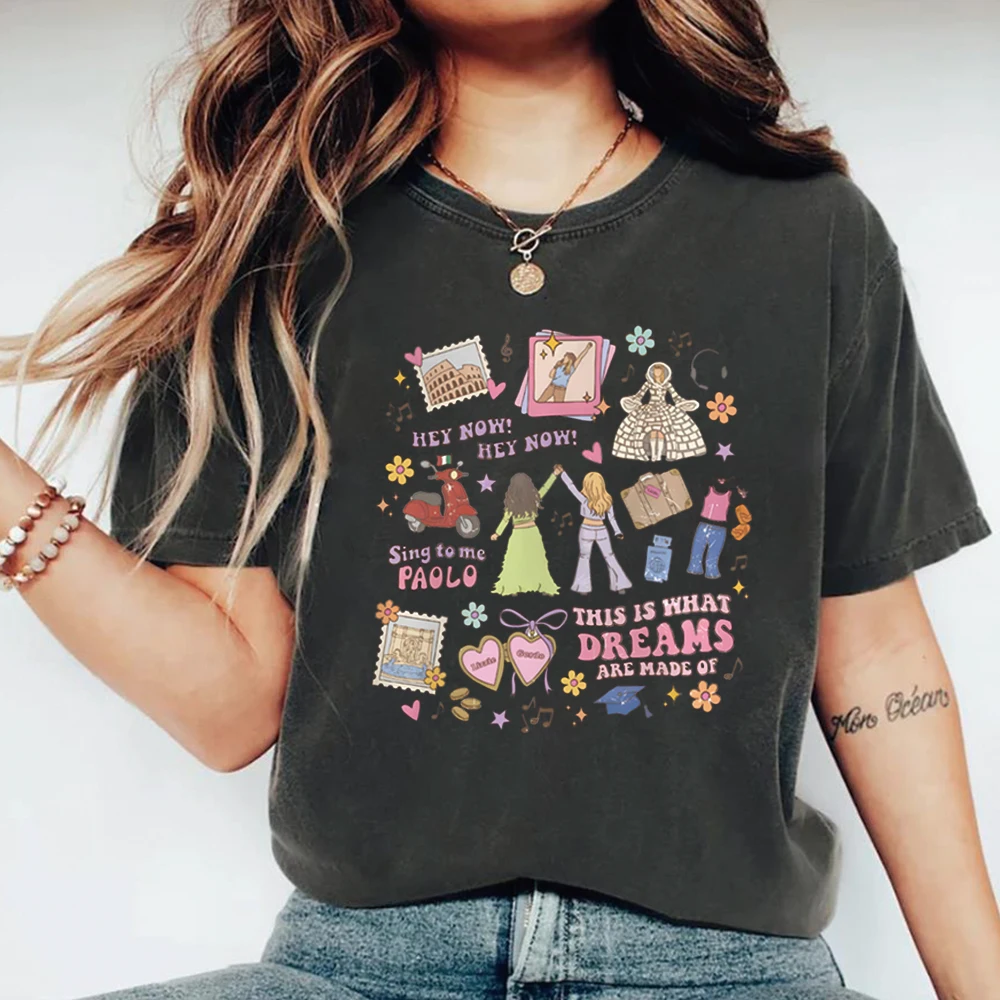 �This Is What Dreams Are Made of“ bedrucktes T-Shirt, Retro-Grafik-T-Shirt, trendige Urlaubshemden, Girls Trip, kurzärmelige, lässige Oberteile – Detail 6
