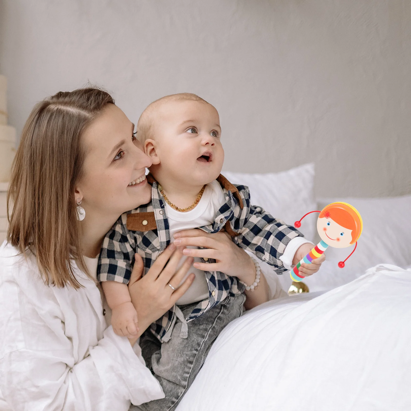 

4Pcs Wooden Rattle-Drum Cartoon Shaking Playthings Early Educational Baby Cognitive Infant Hand Rattle Development Gift