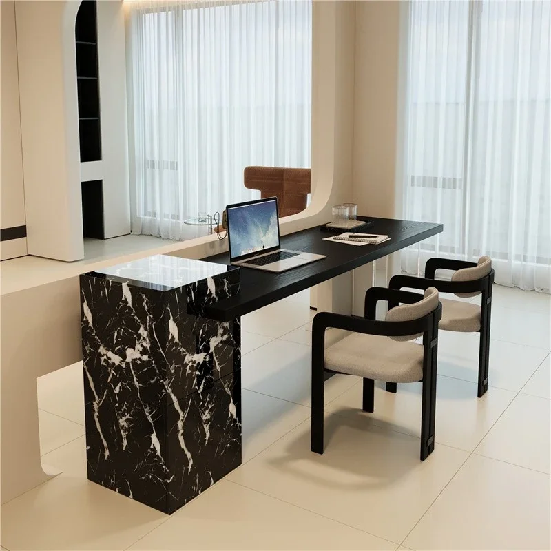 Solid wood living room sofa back desk black minimalist double computer desk worktable household