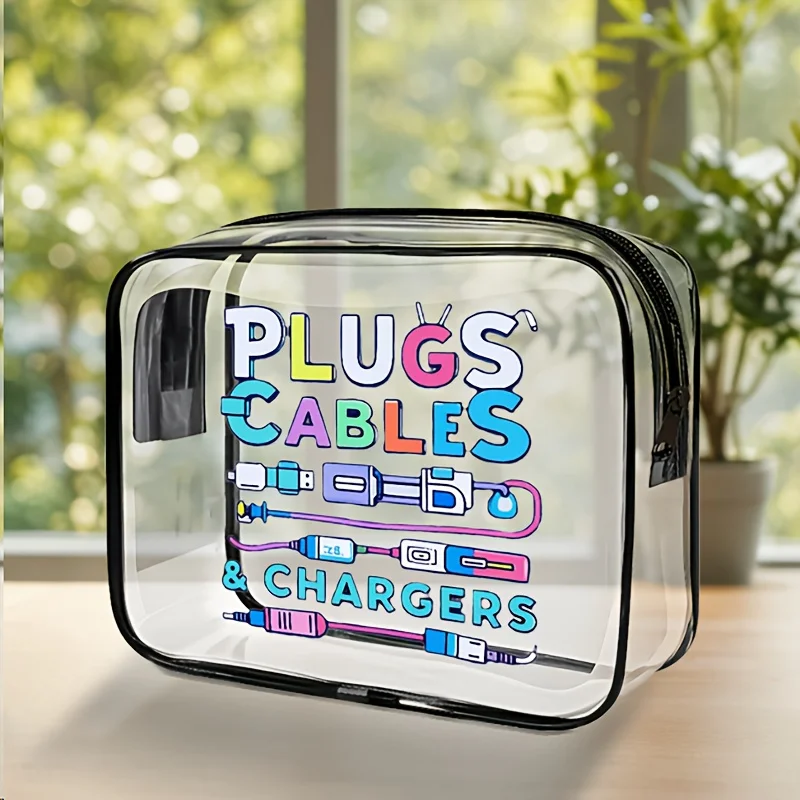 1pc Clear Cable Organizer Bag Plugs Chargers Travel Tech Pouch Transparent PVC Electronic Accessories Makeup Cosmetic Wash Case